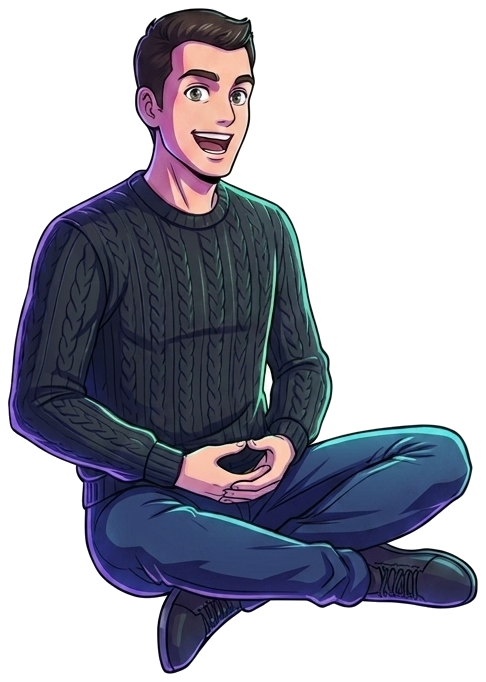 Manga-style avatar of Romain levitating over the subscribe button